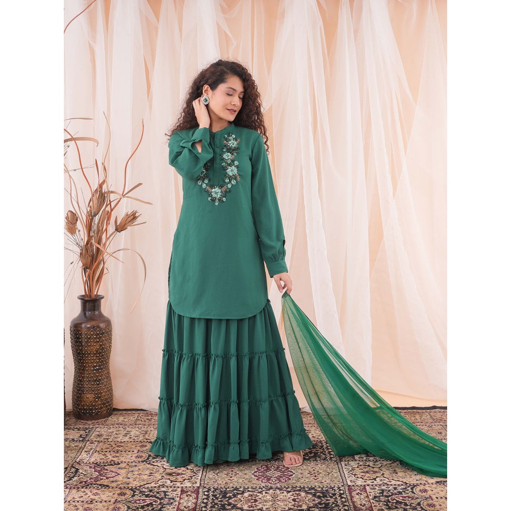 Farha Syed Green Sharara Kurta (Set of 3)