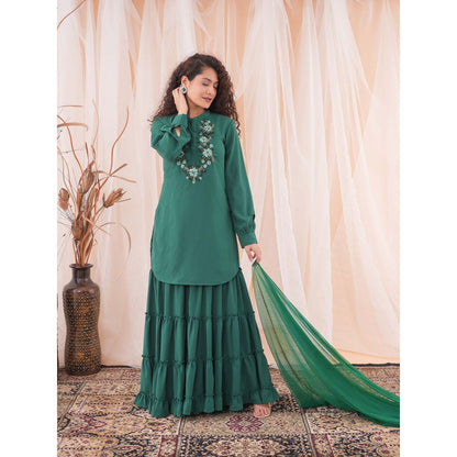 Farha Syed Green Sharara Kurta (Set of 3)