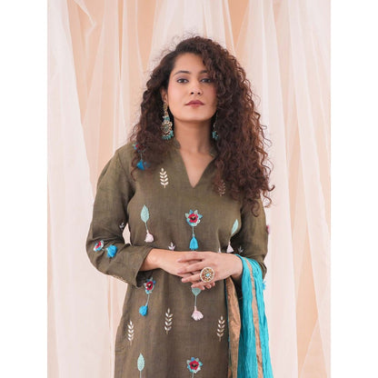 Farha Syed Brown Kurta (Set of 3)