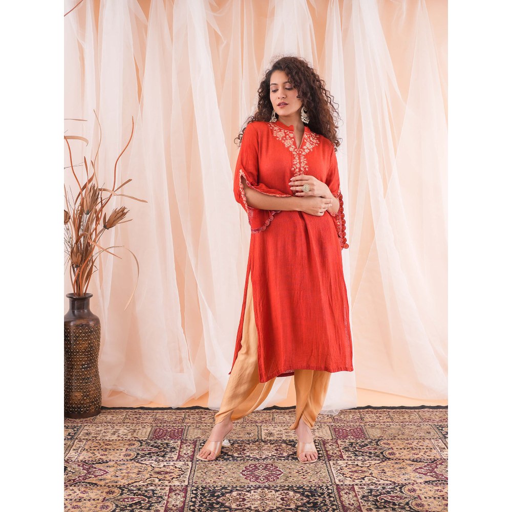 Farha Syed Red Dhoti (Set of 2)