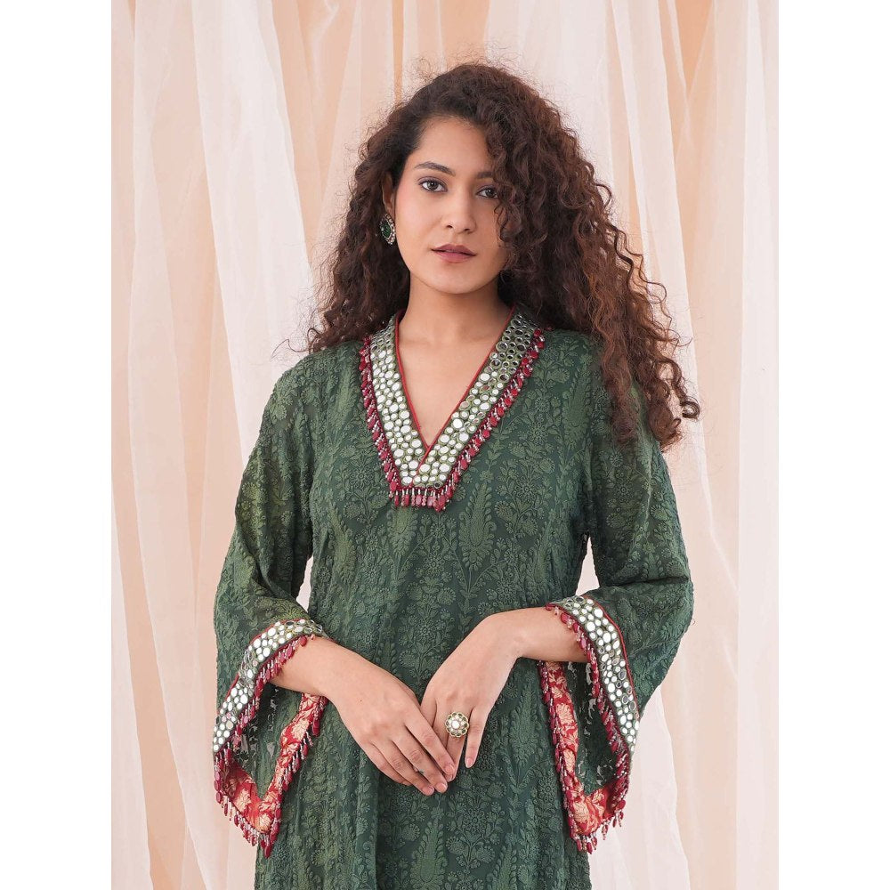 Farha Syed Green & Red Kaftan Kurta (Set of 2)