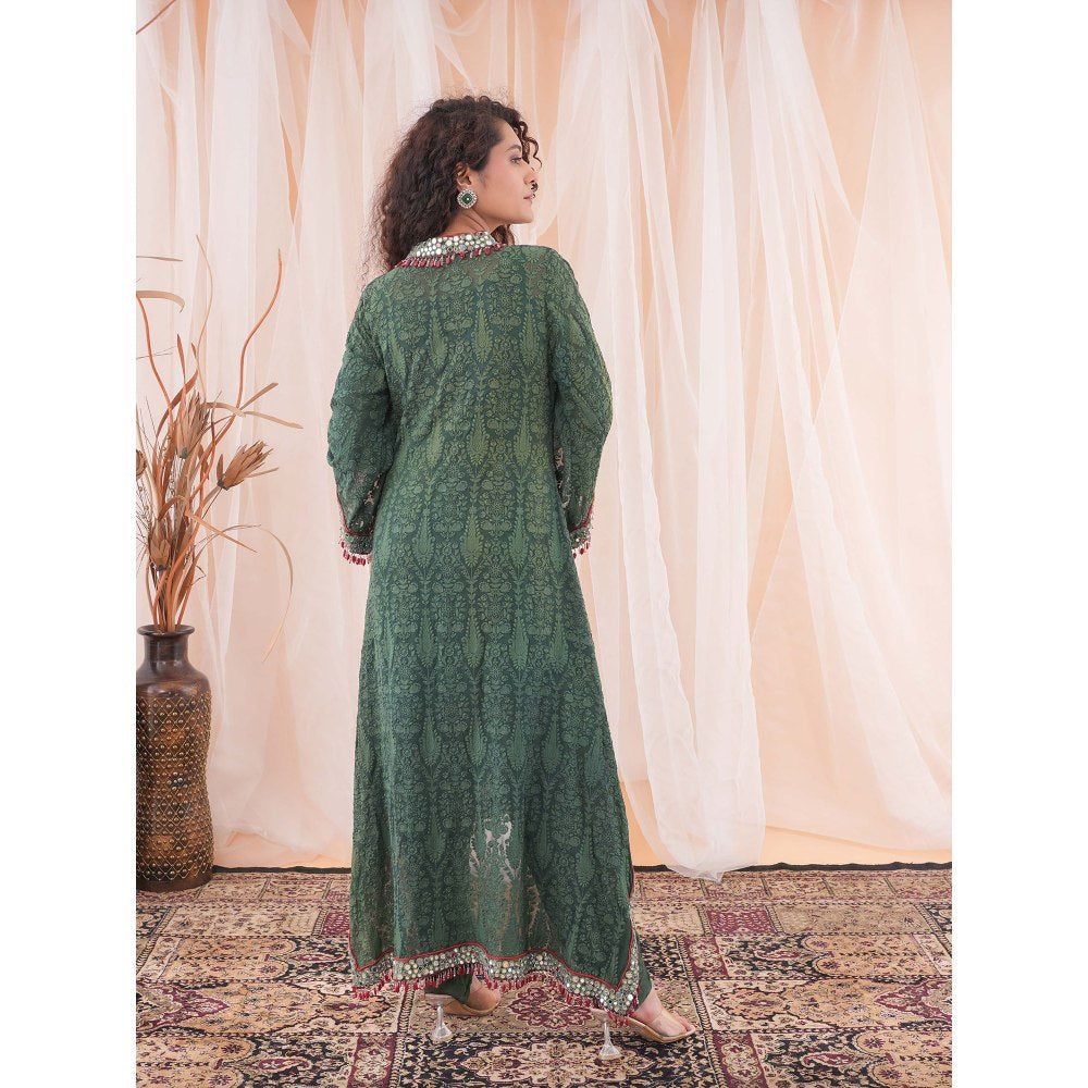 Farha Syed Green & Red Kaftan Kurta (Set of 2)