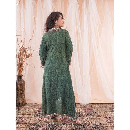 Farha Syed Green & Red Kaftan Kurta (Set of 2)