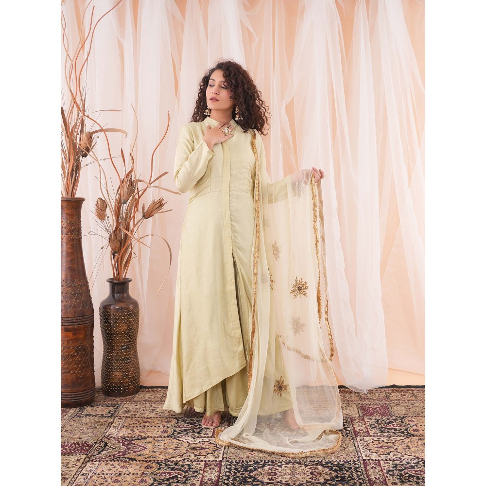 Farha Syed Beige Flared Kurta (Set of 3)