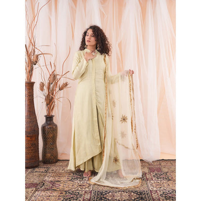 Farha Syed Beige Flared Kurta (Set of 3)