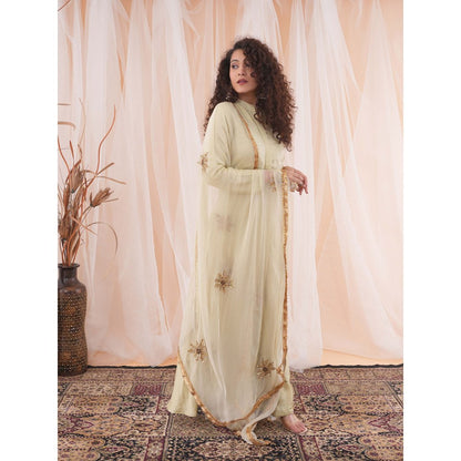 Farha Syed Beige Flared Kurta (Set of 3)