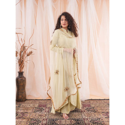 Farha Syed Beige Flared Kurta (Set of 3)