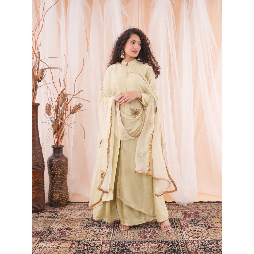 Farha Syed Beige Flared Kurta (Set of 3)