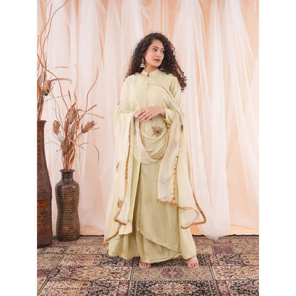 Farha Syed Beige Flared Kurta (Set of 3)