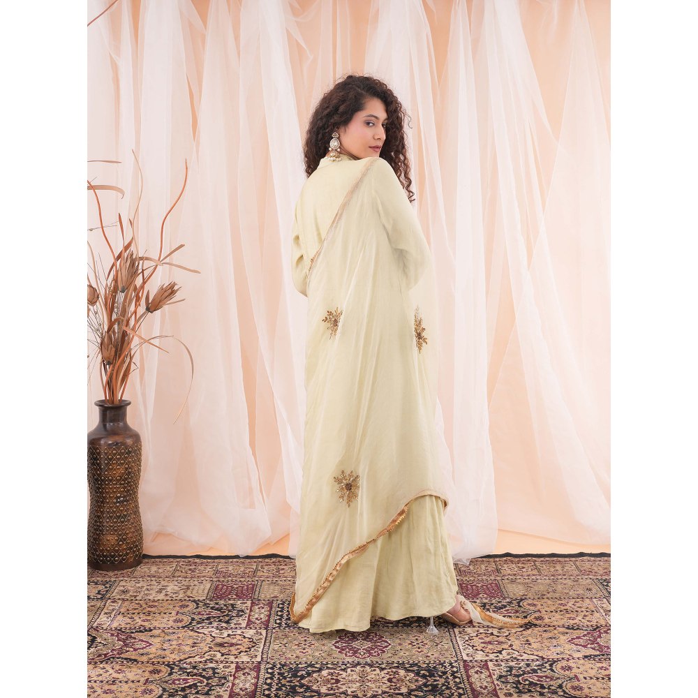 Farha Syed Beige Flared Kurta (Set of 3)