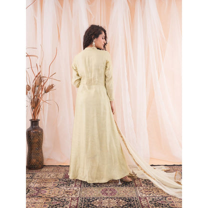 Farha Syed Beige Flared Kurta (Set of 3)