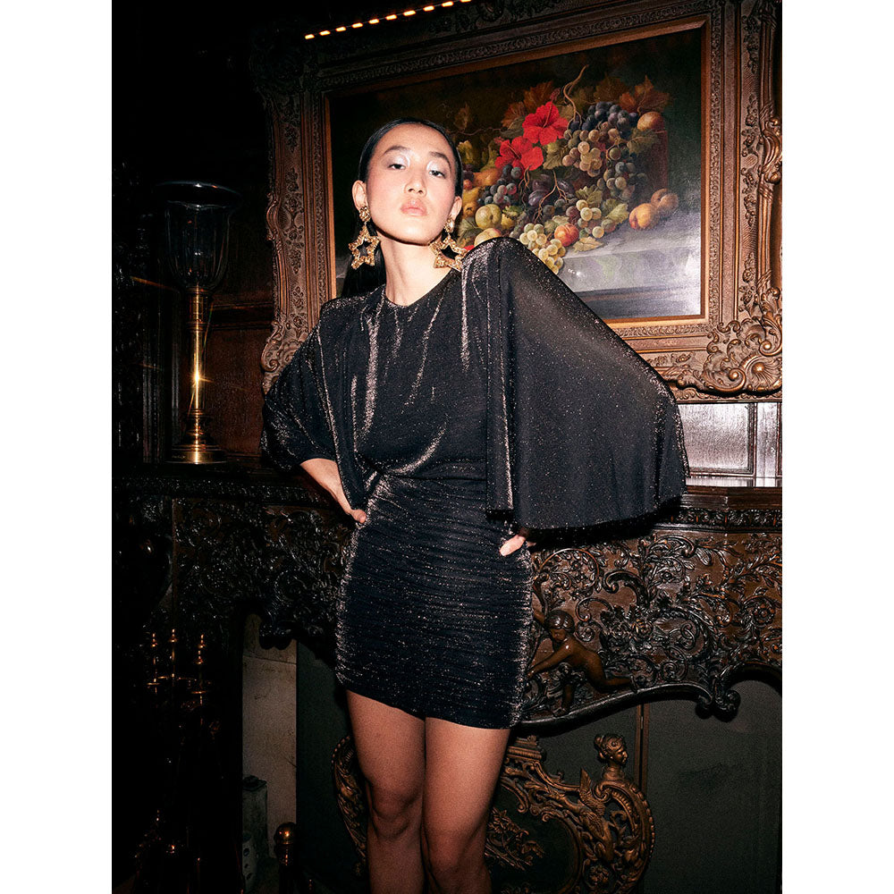 KANGANA TREHAN Brown Peacock Jersey Dress with Copper Embellishments