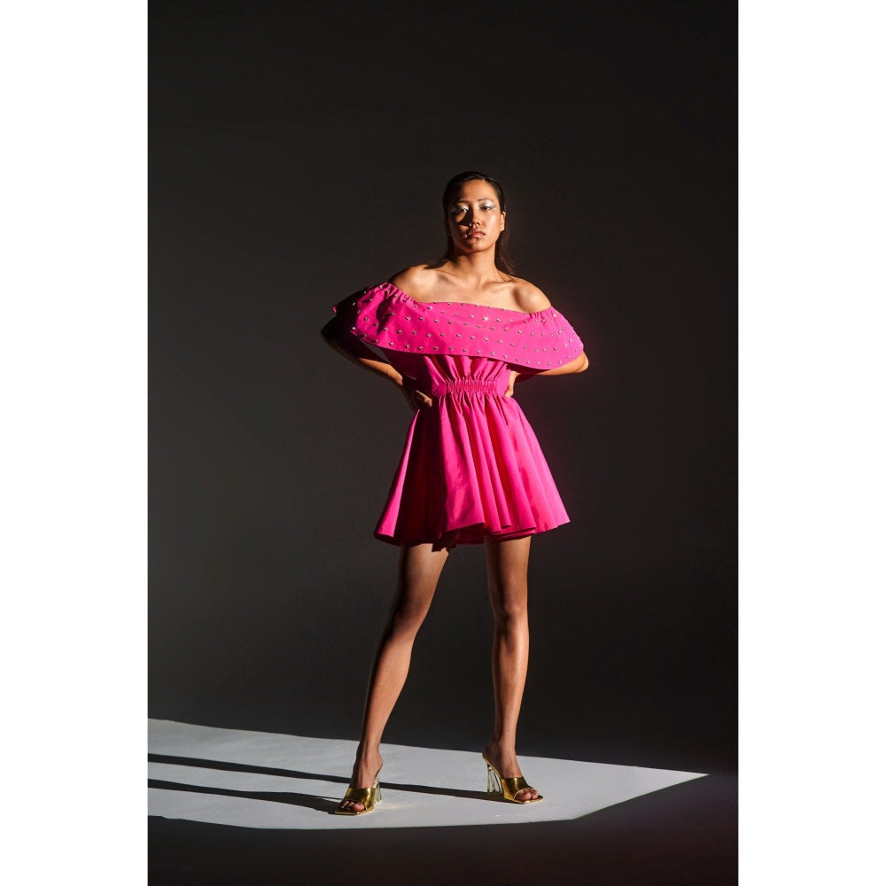 KANGANA TREHAN Pink Embellished Off-Shoulder Dress