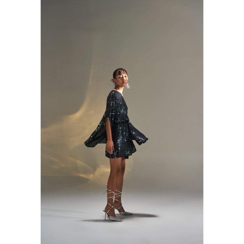 KANGANA TREHAN Black Embellished Wrap Dress with Satin Belt (Set of 2)