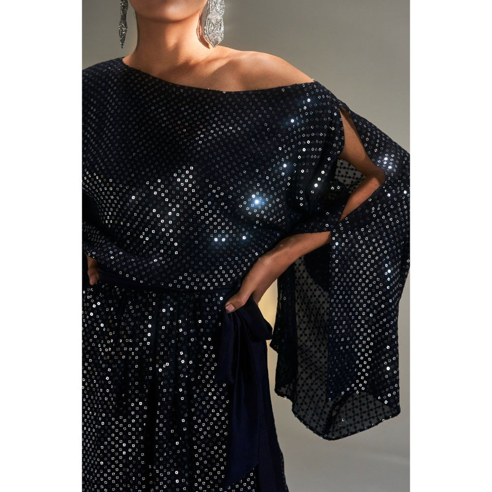 KANGANA TREHAN Black Embellished Wrap Dress with Satin Belt (Set of 2)