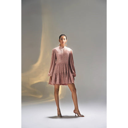 KANGANA TREHAN Embroidered Sequins Mauve Shirt Dress