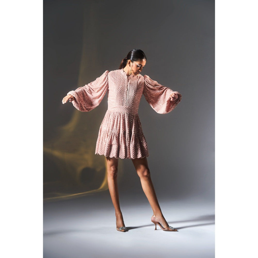 KANGANA TREHAN Embroidered Sequins Mauve Shirt Dress