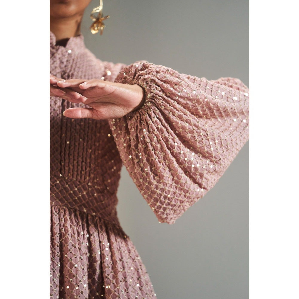 KANGANA TREHAN Embroidered Sequins Mauve Shirt Dress