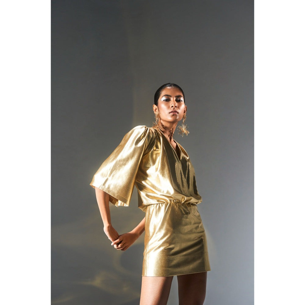 KANGANA TREHAN Metallic Gold Solid/Plain Dress