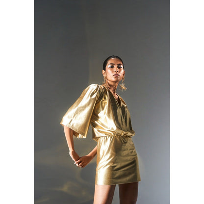 KANGANA TREHAN Metallic Gold Solid/Plain Dress