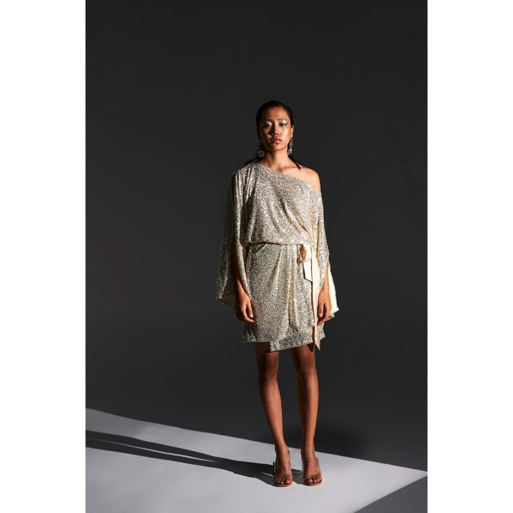 KANGANA TREHAN Ivory Embellished Wrap Dress with Satin Belt (Set of 2)
