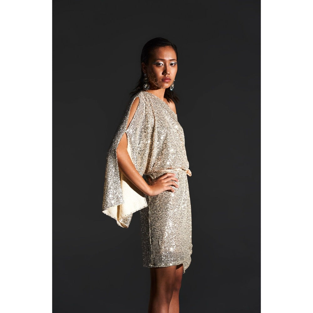 KANGANA TREHAN Ivory Embellished Wrap Dress with Satin Belt (Set of 2)