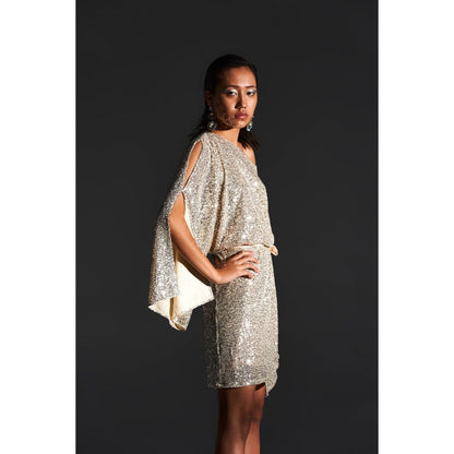 KANGANA TREHAN Ivory Embellished Wrap Dress with Satin Belt (Set of 2)