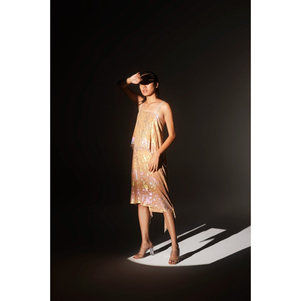 KANGANA TREHAN Peach Metallic Jacquard Chandelier Dress