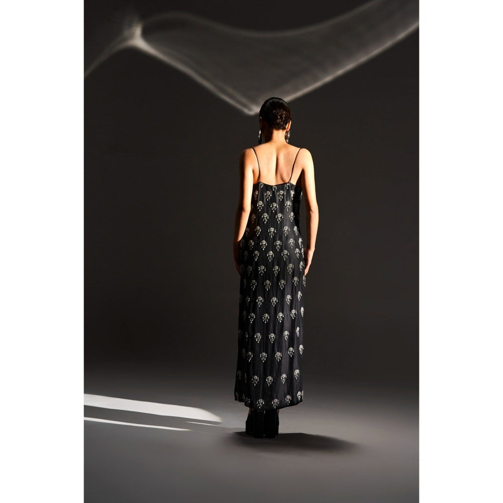 KANGANA TREHAN Black Strappy Embellished Dress with Slits