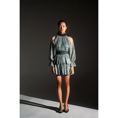 KANGANA TREHAN Floral Print Ruched Sleeves High Neck Dress