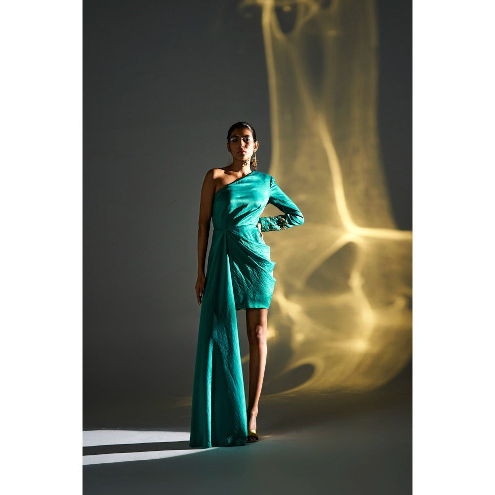 KANGANA TREHAN Teal One Shoulder Dress