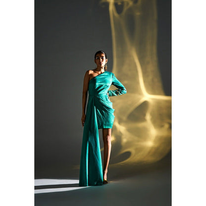 KANGANA TREHAN Teal One Shoulder Dress