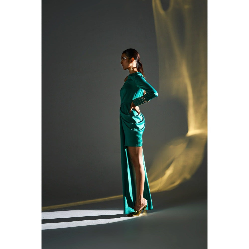 KANGANA TREHAN Teal One Shoulder Dress
