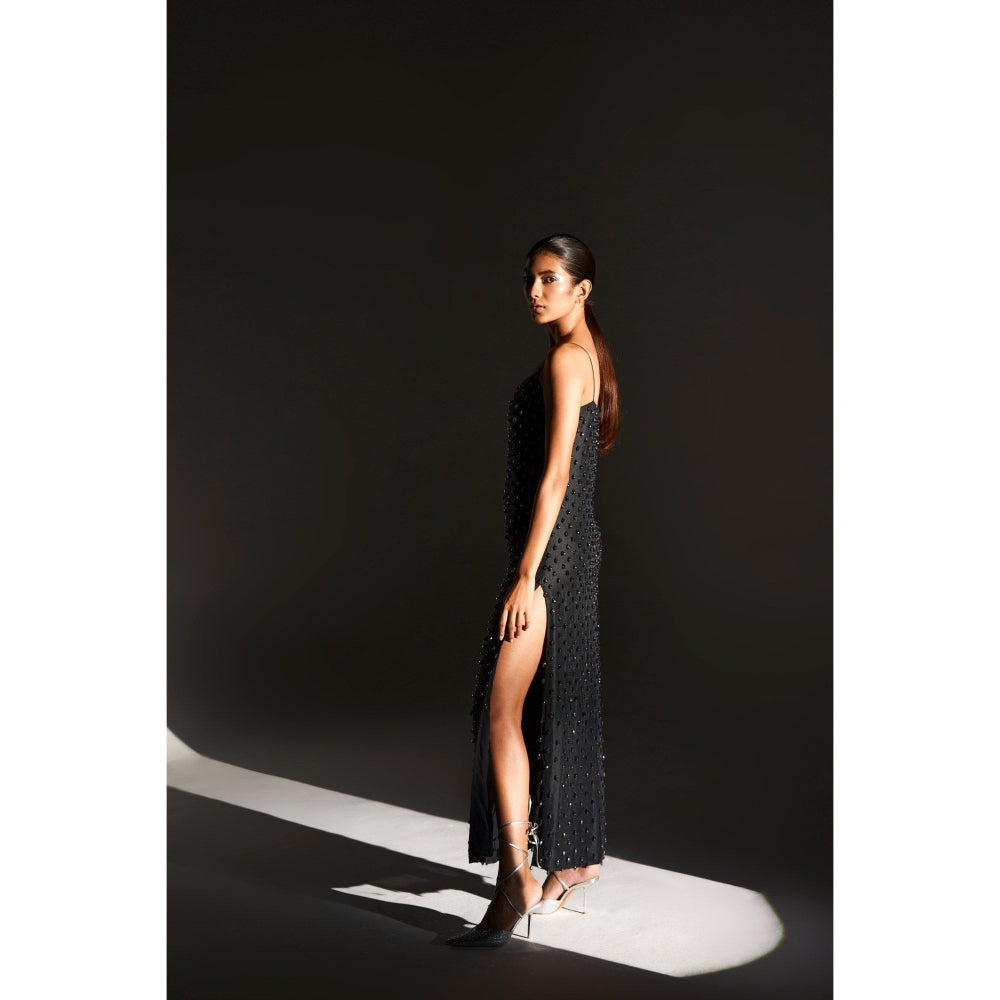 KANGANA TREHAN Black Strappy Dress with Crystals