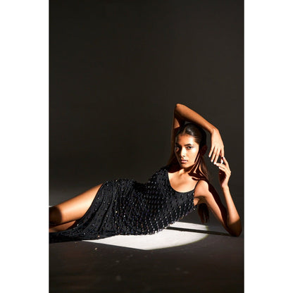 KANGANA TREHAN Black Strappy Dress with Crystals