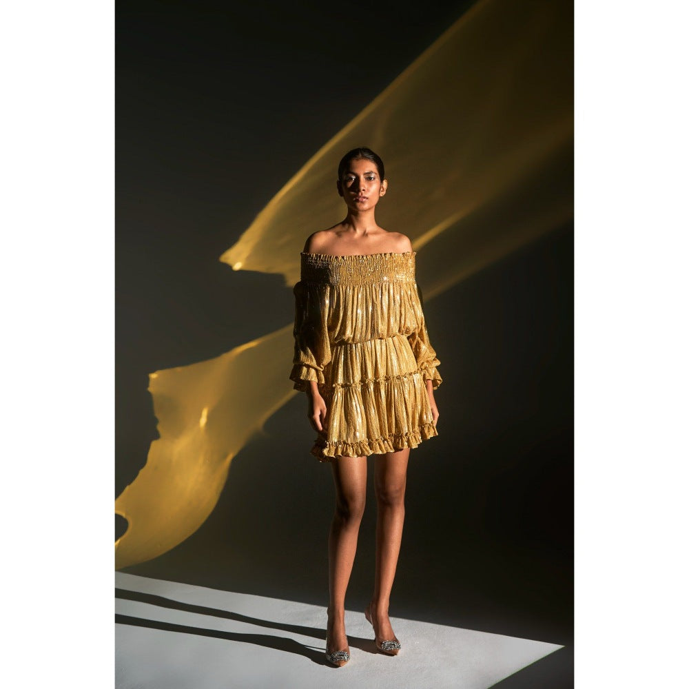 KANGANA TREHAN Gold Off-Shoulder Sequinned Dress
