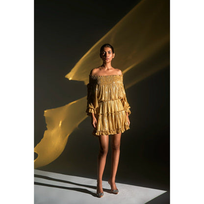 KANGANA TREHAN Gold Off-Shoulder Sequinned Dress