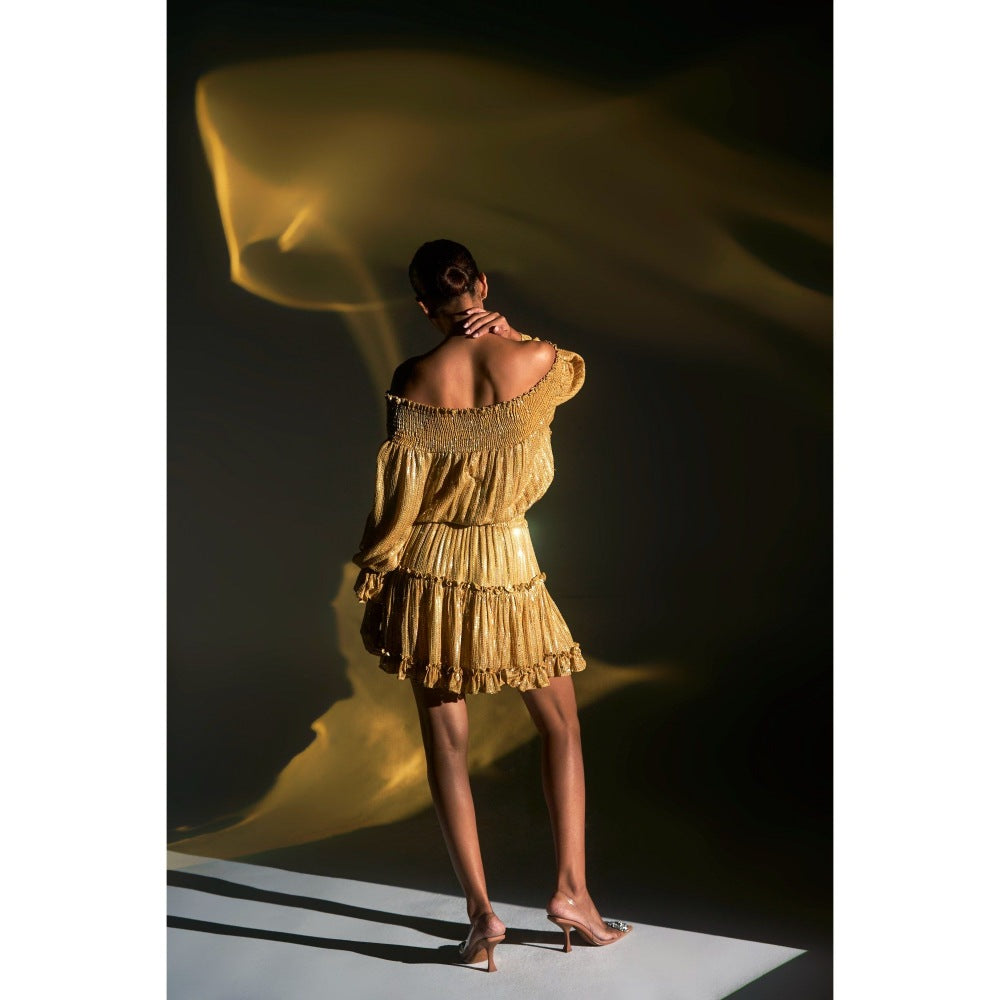 KANGANA TREHAN Gold Off-Shoulder Sequinned Dress