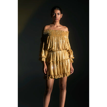 KANGANA TREHAN Gold Off-Shoulder Sequinned Dress