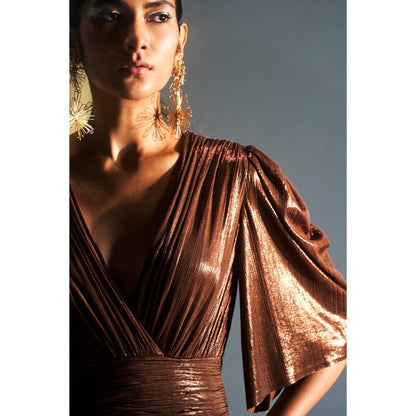 KANGANA TREHAN Deep Neck Brown Sheen Dress