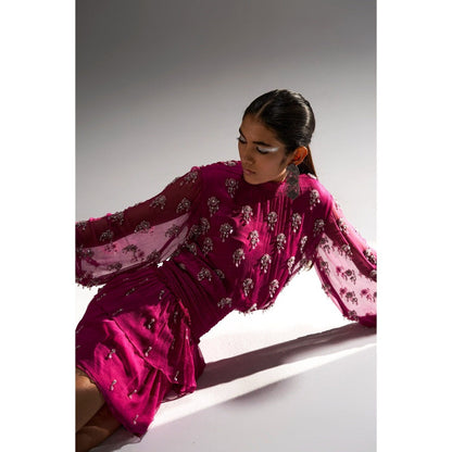 KANGANA TREHAN Pink Embellished High Neck Dress