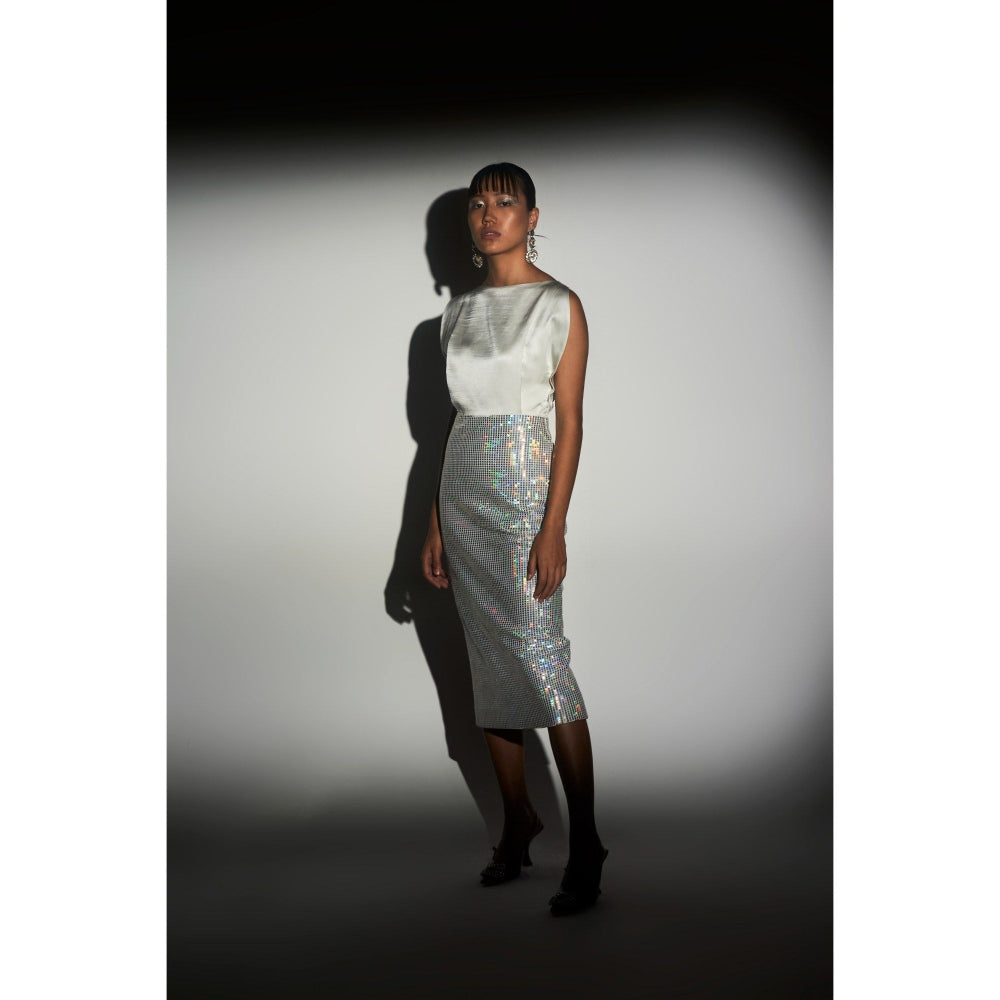 KANGANA TREHAN Sheen with Sand Wash Satin & Metallic Jersey Rainbow Dress