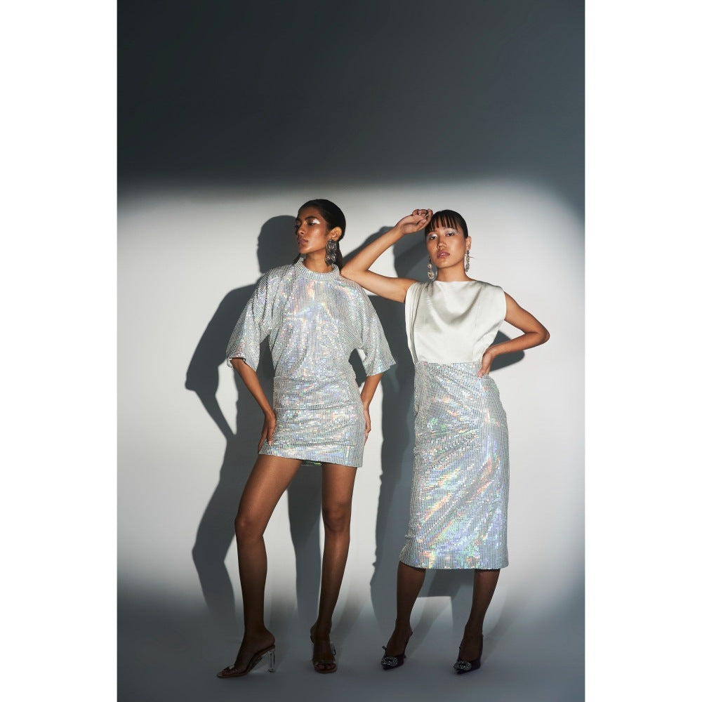 KANGANA TREHAN Sheen with Sand Wash Satin & Metallic Jersey Rainbow Dress