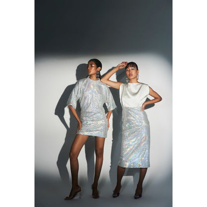 KANGANA TREHAN Sheen with Sand Wash Satin & Metallic Jersey Rainbow Dress