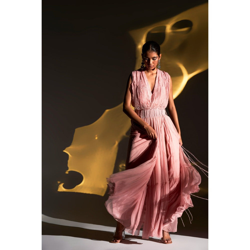 KANGANA TREHAN Pink Maxi Dress with Crystal Strings