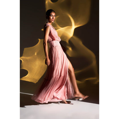 KANGANA TREHAN Pink Maxi Dress with Crystal Strings