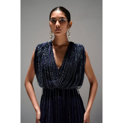 KANGANA TREHAN Navy Blue Maxi Dress with Crystal Strings