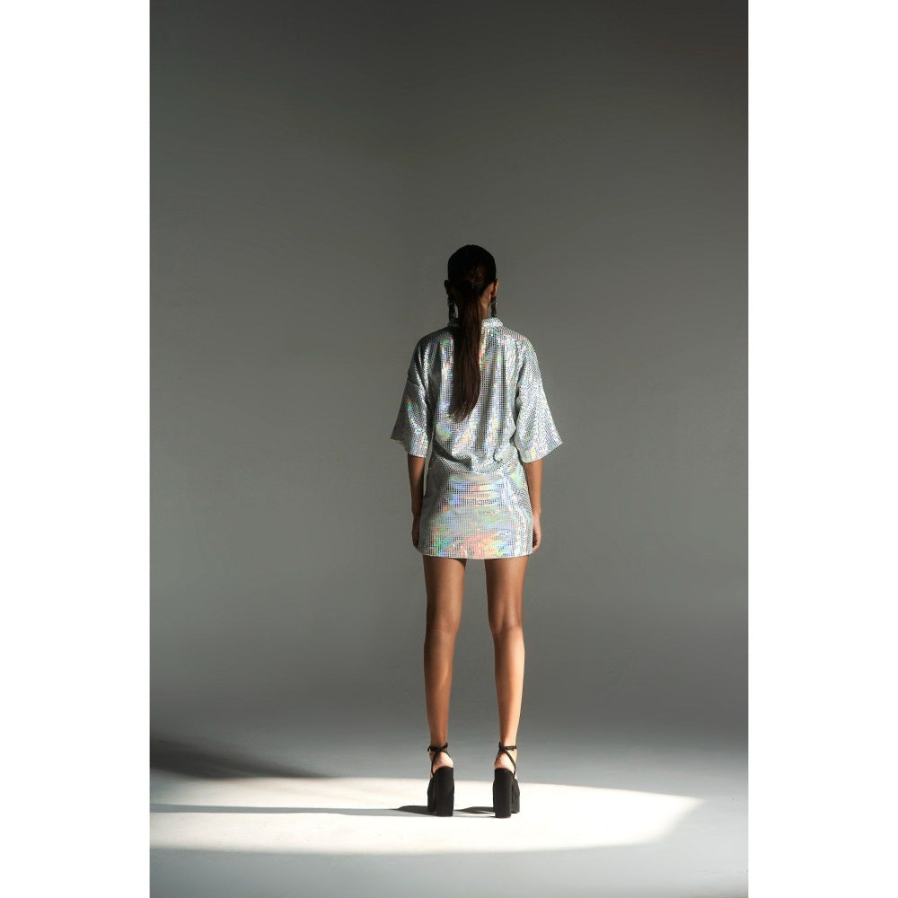 KANGANA TREHAN Silver Metallic Jersey Rainbow Dress