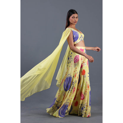 GAGAN VOHRA Sun Coral Cape Sleeve Divided Co-Ord Set- Yellow