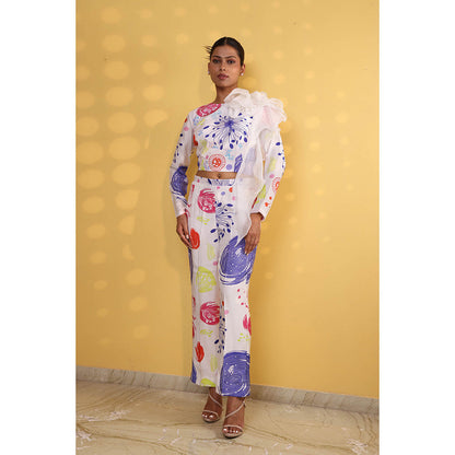 GAGAN VOHRA Organ Ruffel Co-Ord Set - White